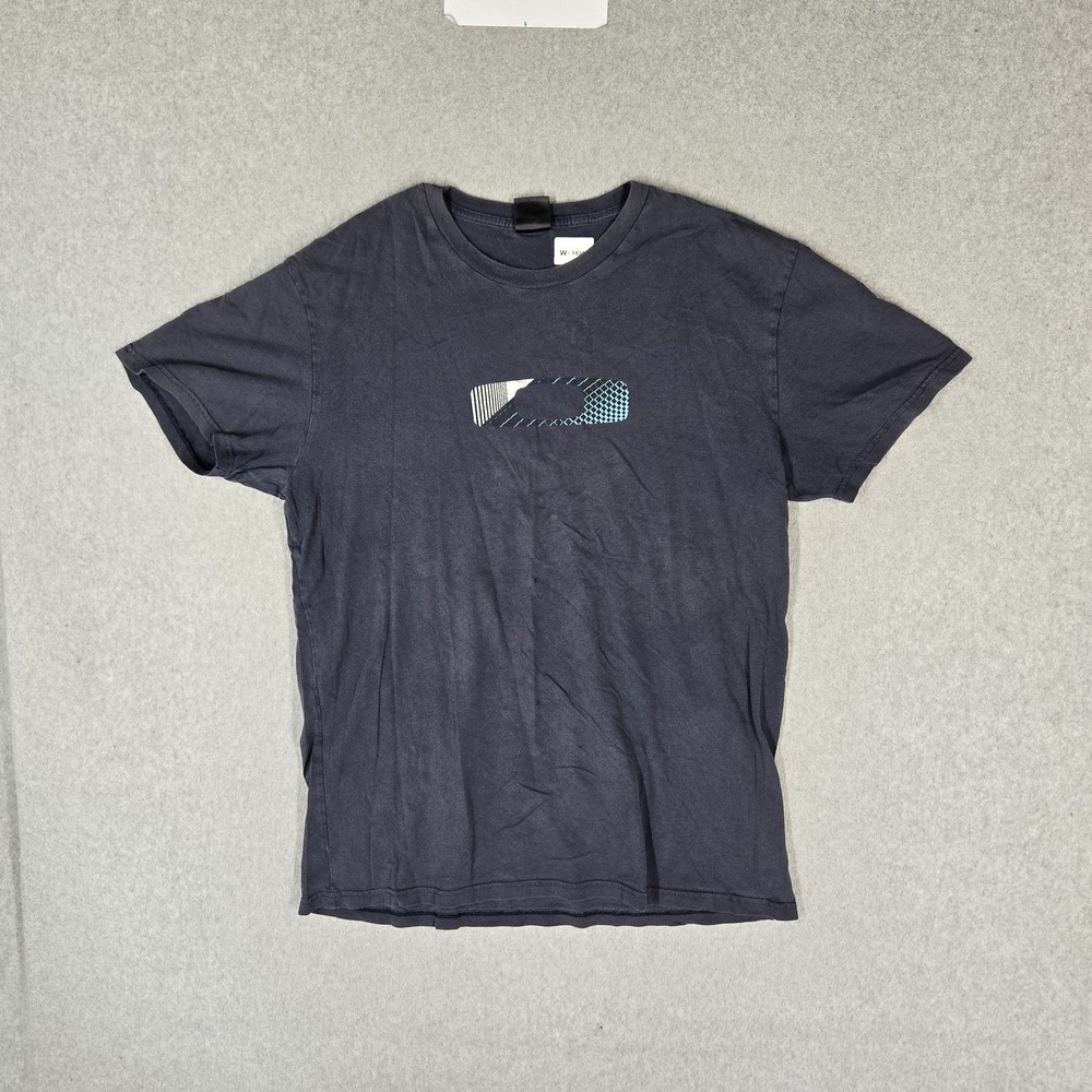 VINTAGE Oakley Men Shirt M Navy Abstract Shape Logo Y2K Square 0 Factor READ